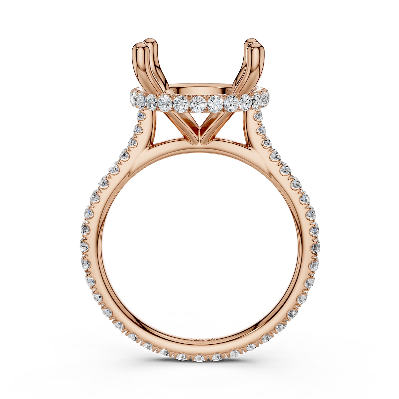 Cathedral Style Halo French U Pave Set Semi Mount Lab Grown Diamond Engagement Ring 0.55Ct.